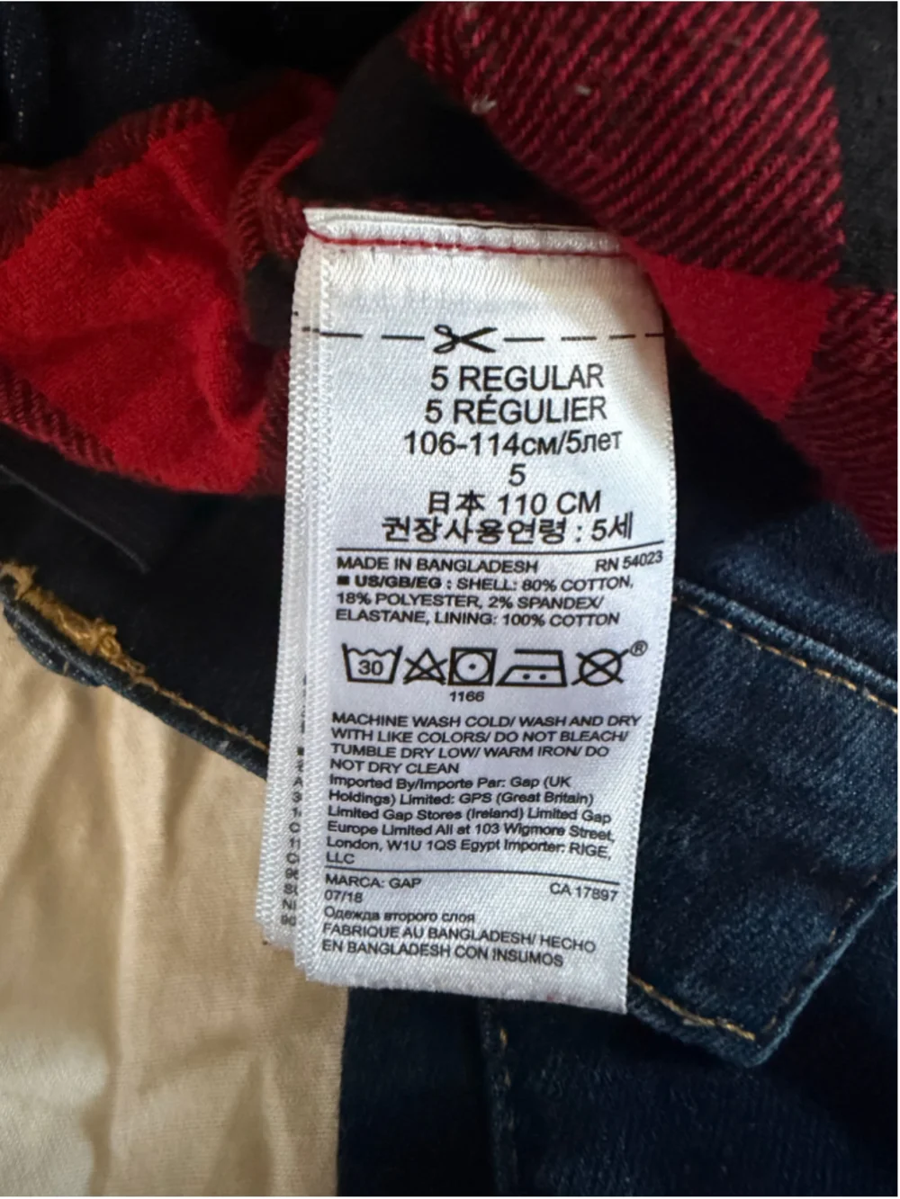 Boys Gap Jeans Size 5 Blue Red Plaid Lined Straight Leg
